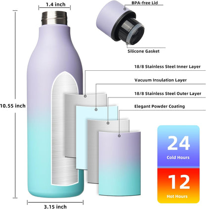 BJPKPK Insulated Water Bottles, 18 oz Stainless Steel Metal Water Bottle with Strap, BPA Free Leak Proof Jugs, Mugs, Flasks, Reusable Thermal Flasks for Sports & Travel, Black - Colors A