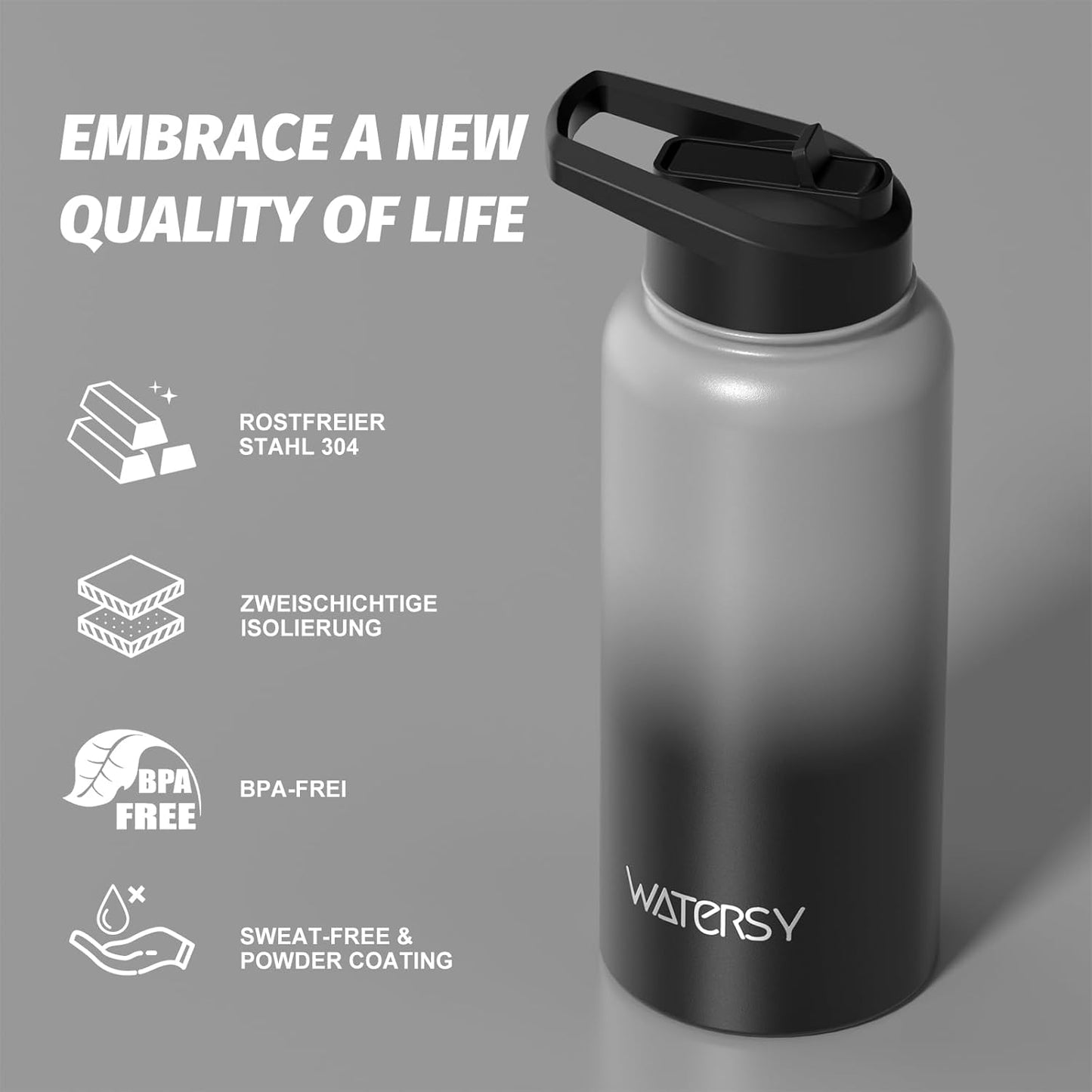 40oz Insulated Water Bottle (Cold for 48 Hrs),BPA Free&Leak Proof,Stainless Steel Water Flask,Water Jug with Straw Spout Lids for Gym,Hiking,Travel,Black Blue