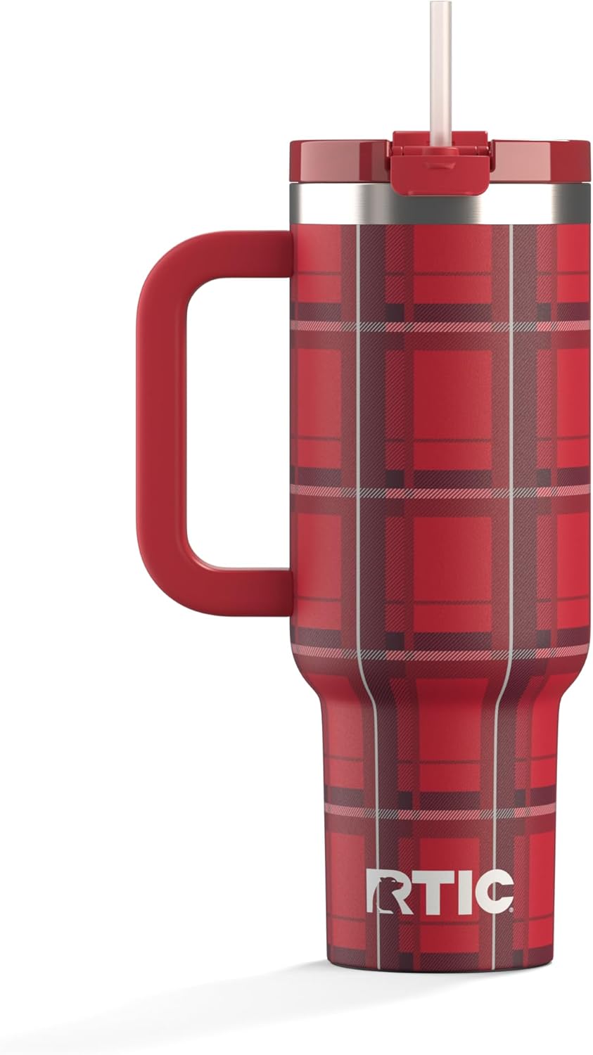RTIC 30 oz Road Trip Tumbler Double-Walled Ceramic Lined InsulatedStainless Steel Portable Travel Coffee Mug Cup with Lid, Handle and Straw, Periwinkle Bouquet