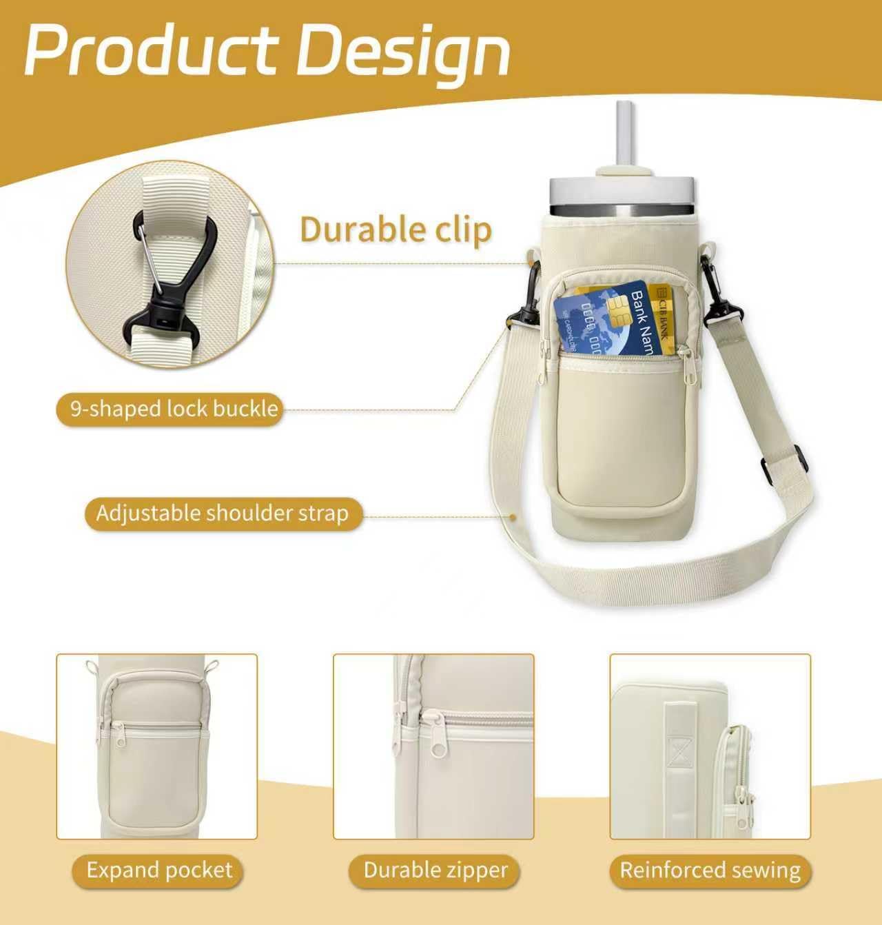 Water Bottle Holder with Strap, Insulated Crossbody Sling Bag, Carrier with Phone Pocket for Walking Hiking Camping Fishing