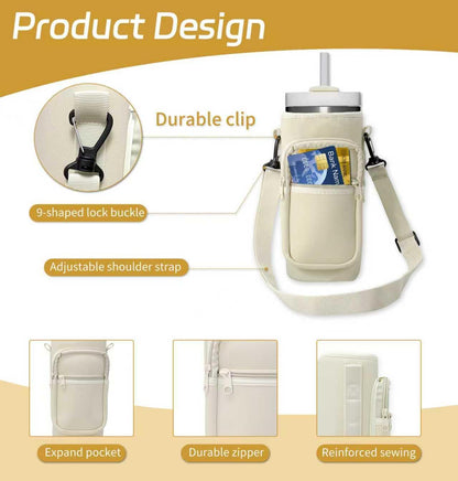 Water Bottle Holder with Strap, Insulated Crossbody Sling Bag, Carrier with Phone Pocket for Walking Hiking Camping Fishing