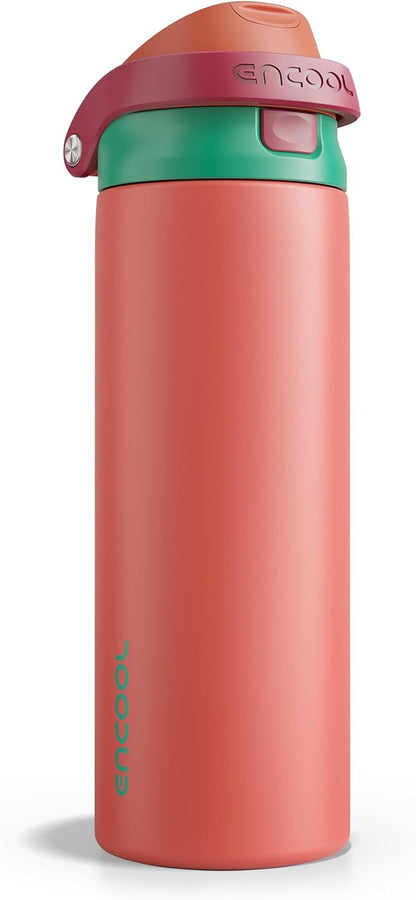 ENCOOL Leakproof Insulated Water Bottle with Straw Dual-Sip Water Bottle Bag-Safe Design for Work, Commute & Gym – Keeps Drinks Cold All Day, 24 oz, Lemonade Pink - Colors A