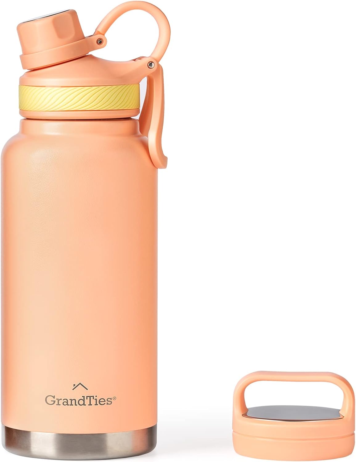 GRANDTIES 2 Lids Sports Stainless Steel Water Bottles – Wide Mouth Vacuum Insulated Reusable Leak Proof BPA-Free Travel Metal Canteen, Thermal Bottles for Men Women Gym (Ivory White 32 oz)