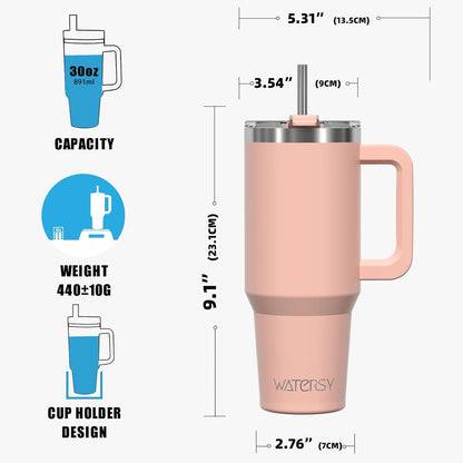 40 oz Tumbler with Handle,Tumbler with Lid and Straw,Double Wall Insulated Cup Stainless Steel Travel Mug(Cold for 34 Hours),Water Bottle for Iced Tea,Coffee,Cold Beverages(Purple)