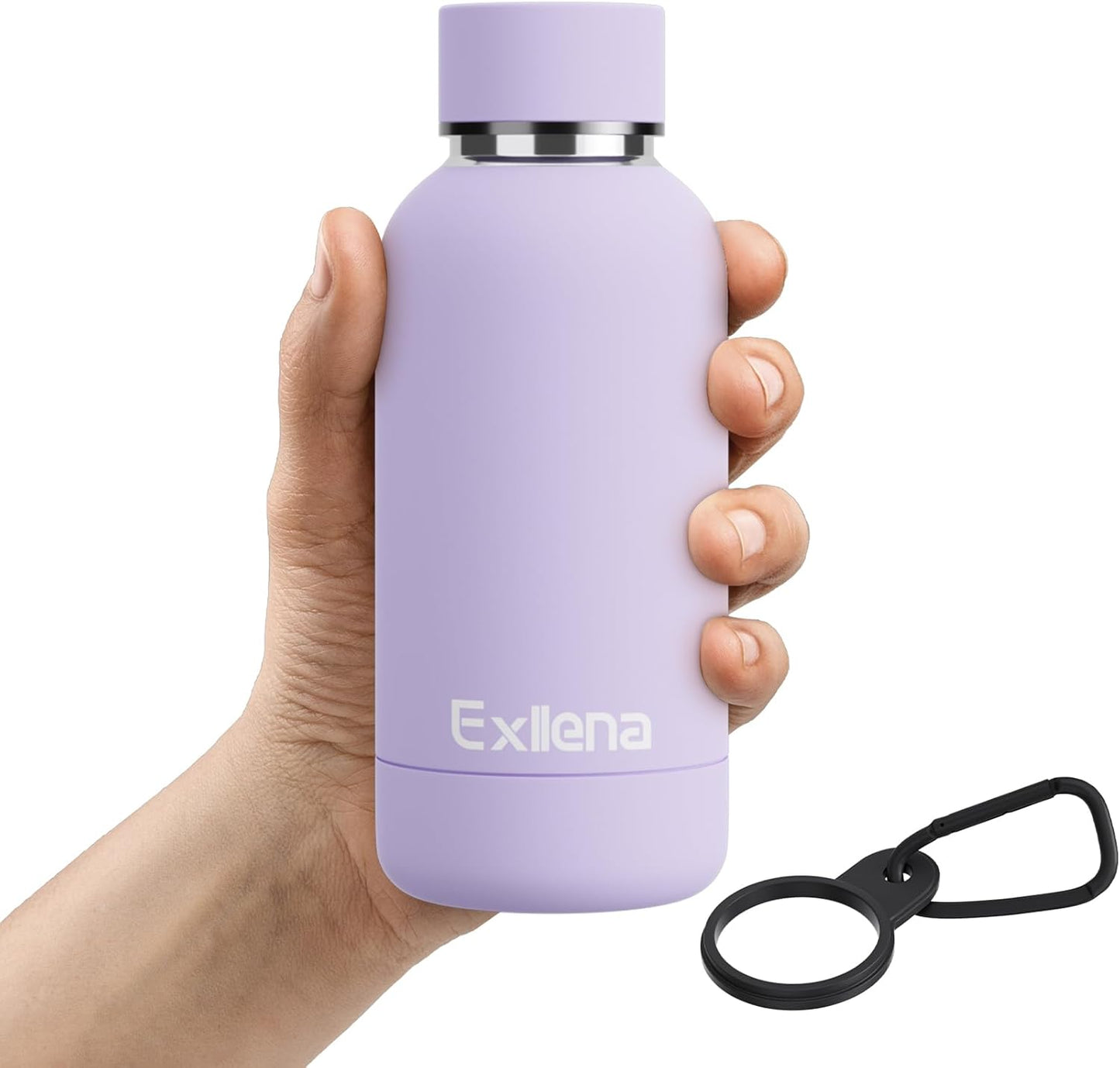 Exllena Slim Insulated Water Bottles for Travel 18oz with Clip, Double Wall Vacuum Stainless Steel Water Bottle Keeps Drinks Cold 24 Hrs/Hot 12 Hrs, 100% Leakproof, BPA Free(Black)