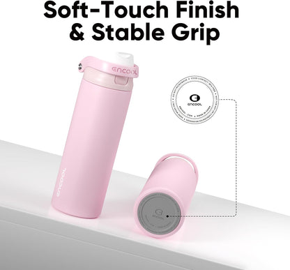 ENCOOL Leakproof Insulated Water Bottle with Straw Dual-Sip Water Bottle Bag-Safe Design for Work, Commute & Gym – Keeps Drinks Cold All Day, 24 oz, Lemonade Pink - Colors B