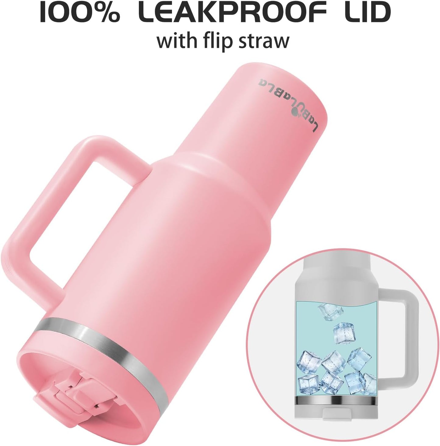 Labulabla 40oz Stainless Steel Insulated Tumbler with Flip Straw, 2-in-1 Lid, 100% Leakproof, Cup Holder Friendly, Handle, BPA-Free (light pink, 40, ounces)