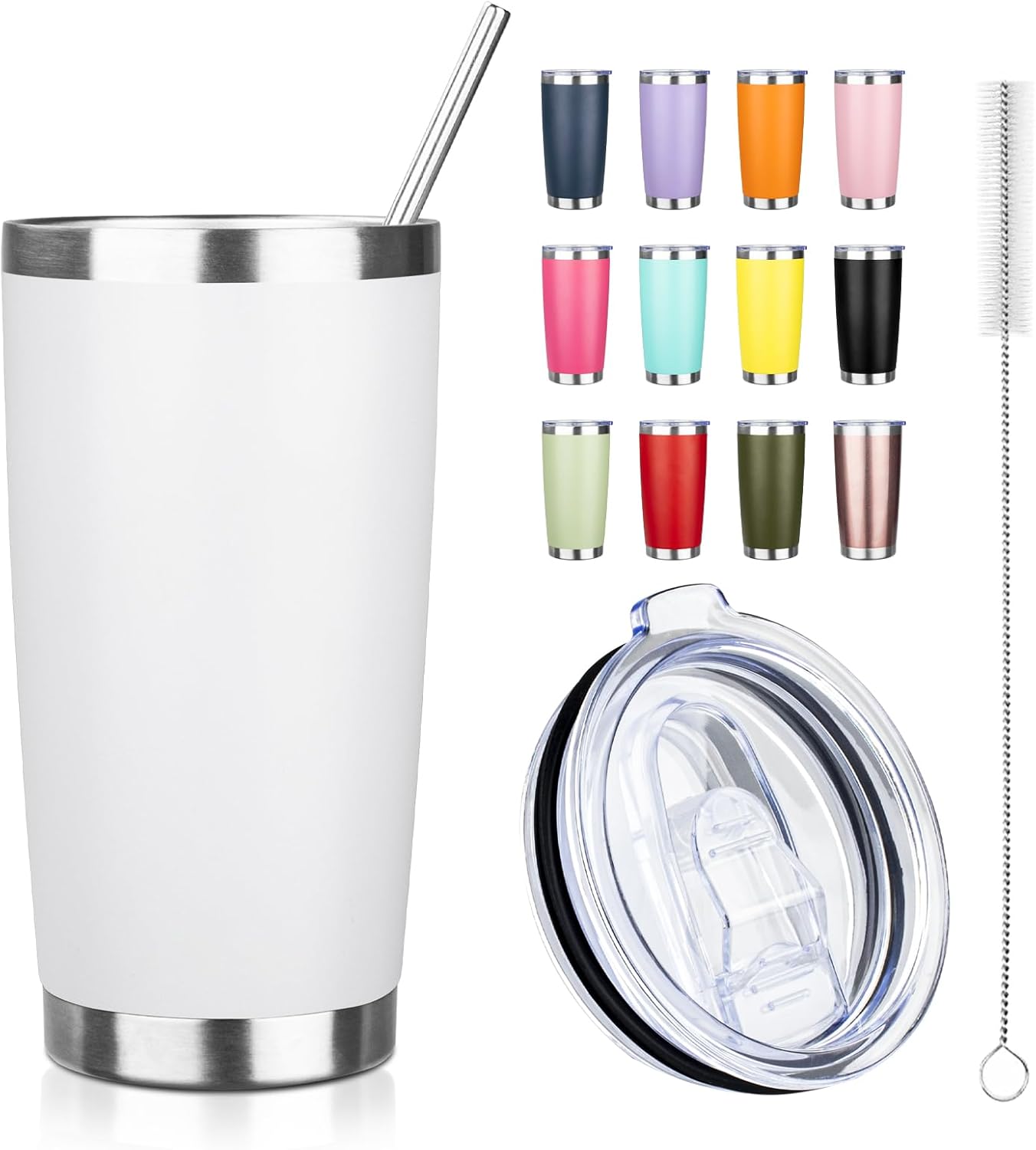 20oz Tumbler with Straw and Brush, Stainless Steel Vacuum Insulated tumbler, Double Wall Insulated Coffee Tumbler for Outdoor, Home, Travel,Office (Buff,1pcs)