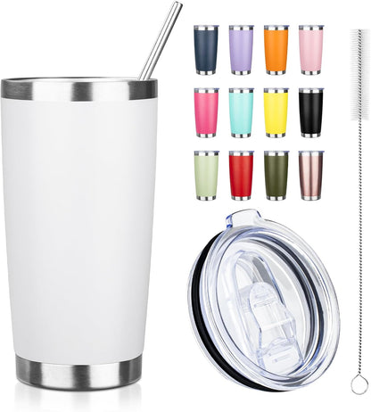 20oz Tumbler with Straw and Brush, Stainless Steel Vacuum Insulated tumbler, Double Wall Insulated Coffee Tumbler for Outdoor, Home, Travel,Office (Buff,1pcs)