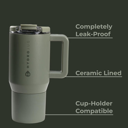 HydroJug Coffee Traveler 20 oz - Leak-Resistant, Ceramic-Lined Insulated Travel Coffee Mug for Hot or Cold Drinks with Flip Lid & Handle, Dishwasher Safe Coffee Tumbler, Cascade