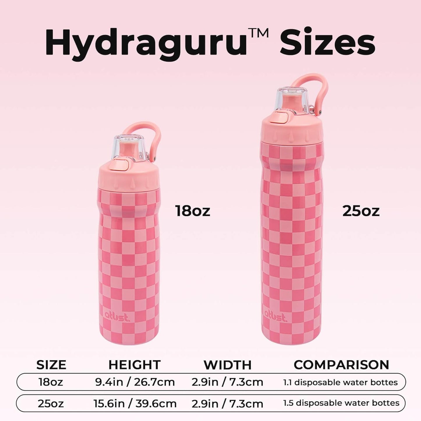 Magnetic Water Bottle with Straw 25 oz - Stainless Steel Insulated Tumbler for Gym & Bike (Fits Holders) - Leak Proof Pop-Up Lid, 2-in-1 Sip or Chug, Handle & Cute Pink Checkered Print