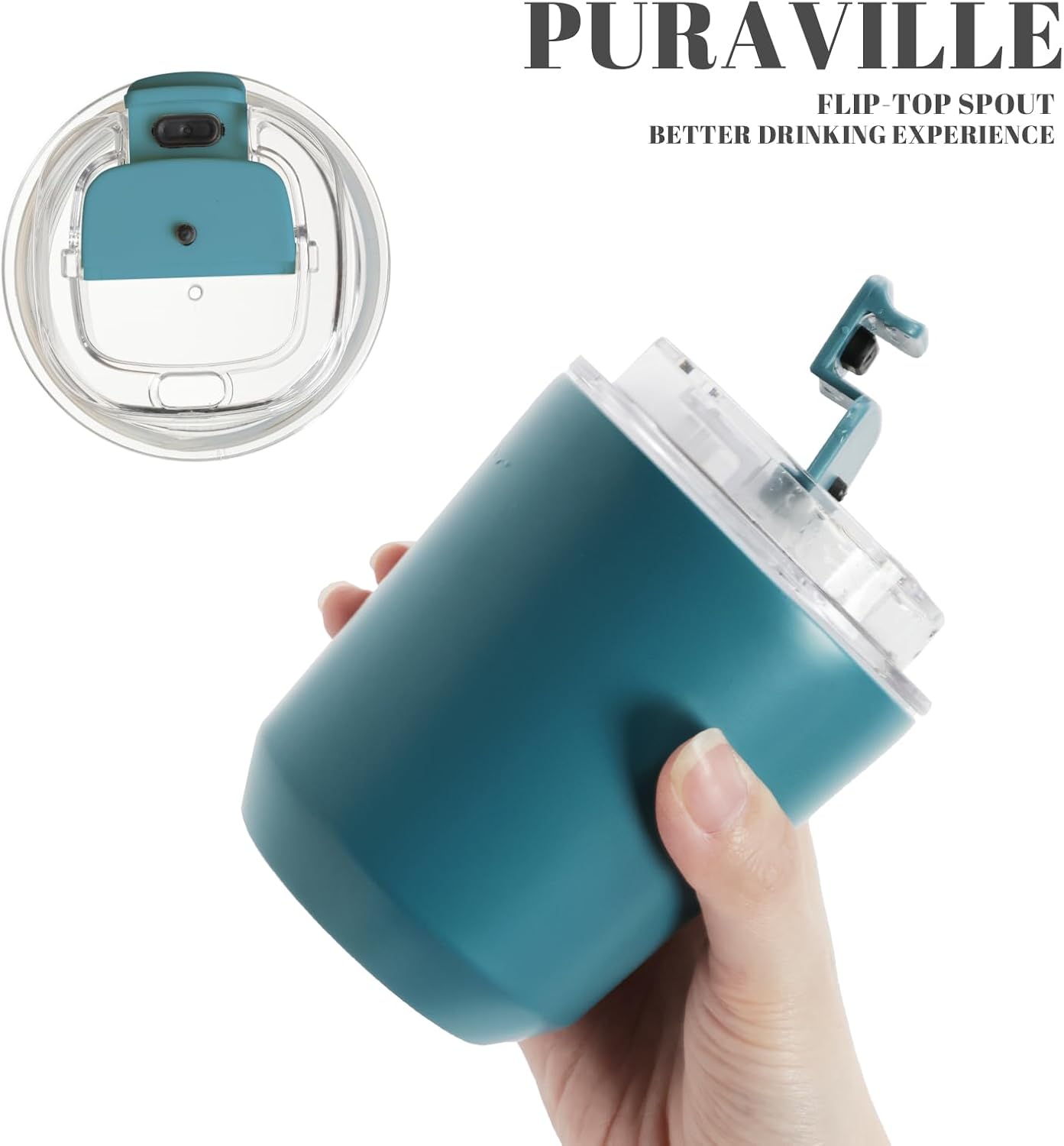 Puraville Insulated Tumblers with Lid, 14 oz Travel Coffee Mug Stainless Steel Vacuum Cup, Leak Proof Reusable Double Walled Coffee Tumbler for Iced and Hot Drinks, Cream