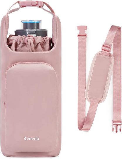 Ceneda Water Bottle Carrier Bag with Phone Pocket 32oz 40oz Tumbler Insulated Water Bottle Holder with Adjustable Shoulder Strap Carrier Sling Bag (Purple)