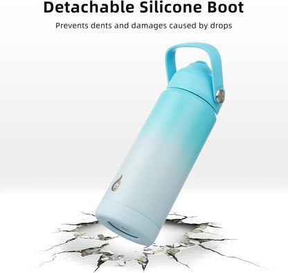 BJPKPK Insulated Water Bottle with Straw Lid, 18oz Thermo Water Bottles with Soft Nozzle, Flex Handle & Non-slip Boot, BPA Free Leak Proof Stainless Steel Metal Thermo, Tumblers, Cups,Sea Salt