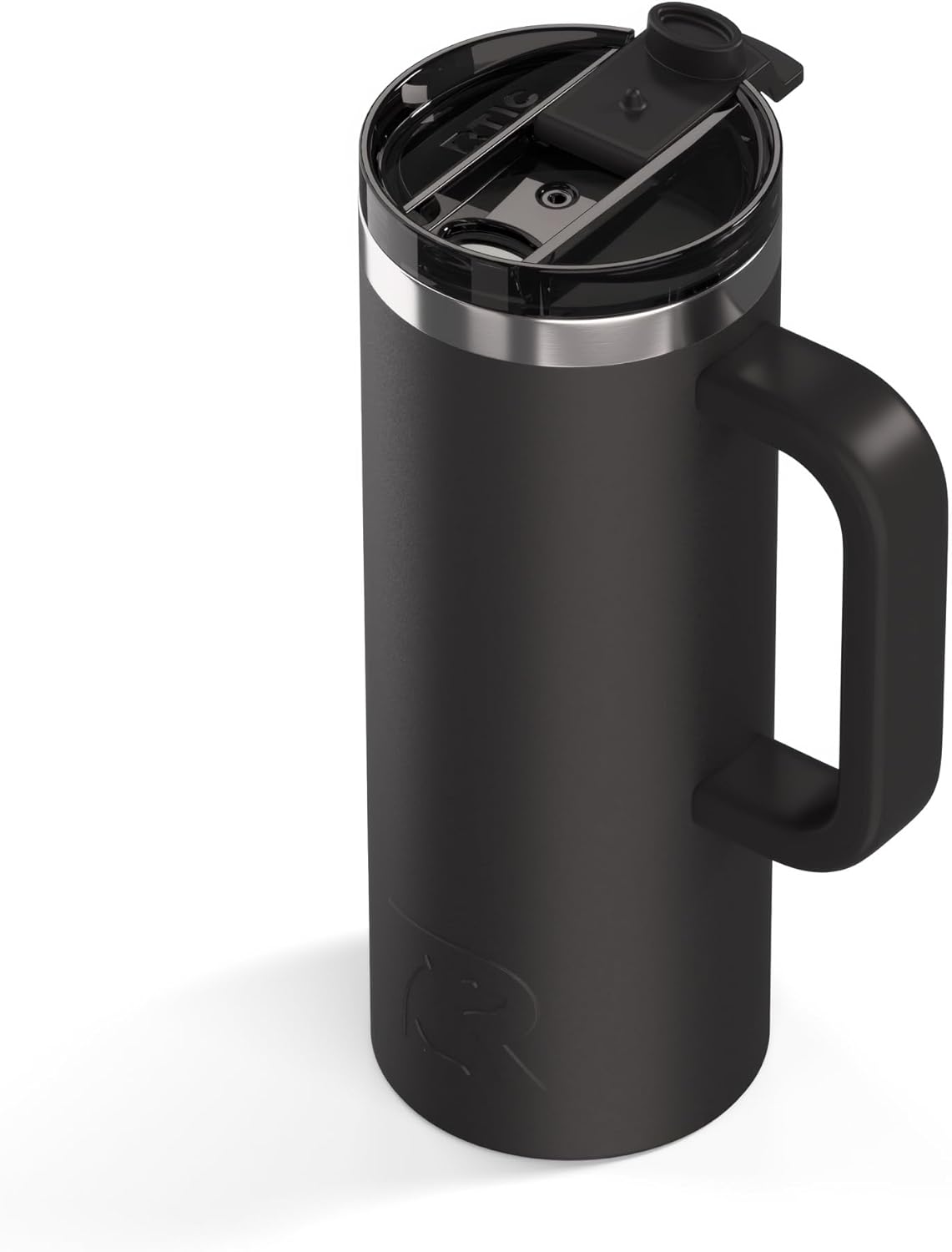 RTIC 20oz Road Trip Travel Mug with Lid and Handle, Ceramic Lined, Insulated, Stainless Steel, Metal, Double Wall Vacuum-Insulation, Portable Coffee, Tea Cup for Hot and Cold Drink, Black