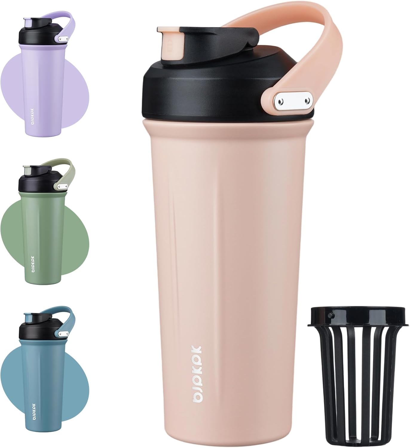 BJPKPK 25 oz Insulated Protein Shaker Bottle with Handle, Stainless Steel Tumbler for Protein Mixes,BPA Free Metal Shaker Cup for Gym Workout,White and Grey