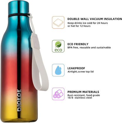 BJPKPK Insulated Water Bottles, 18 oz Stainless Steel Metal Water Bottle with Strap, BPA Free Leak Proof Jugs, Mugs, Flasks, Reusable Thermal Flasks for Sports & Travel, Black - Colors A