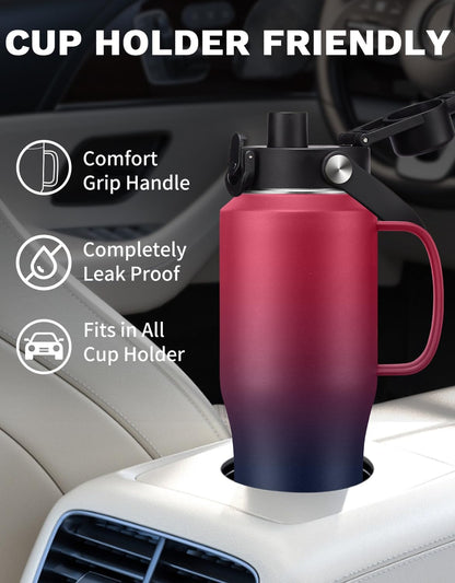 Insulated Water Bottle 40 oz - Fits in any Car Cup Holder, Keep Cold 48H Hot 24H, Stainless Steel Waterbottle Double Wall Flask with Straw, Pop-up Spout Lid, Paracord Handle, Carrier Bag