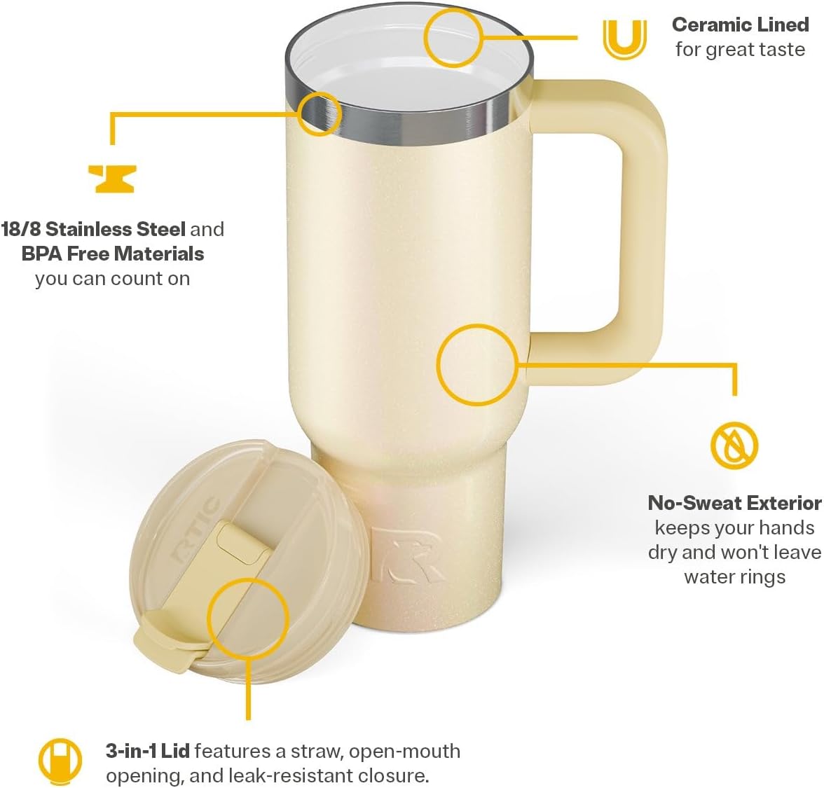 RTIC 30 oz Road Trip Tumbler Double-Walled Ceramic Lined InsulatedStainless Steel Portable Travel Coffee Mug Cup with Lid, Handle and Straw, Periwinkle Bouquet