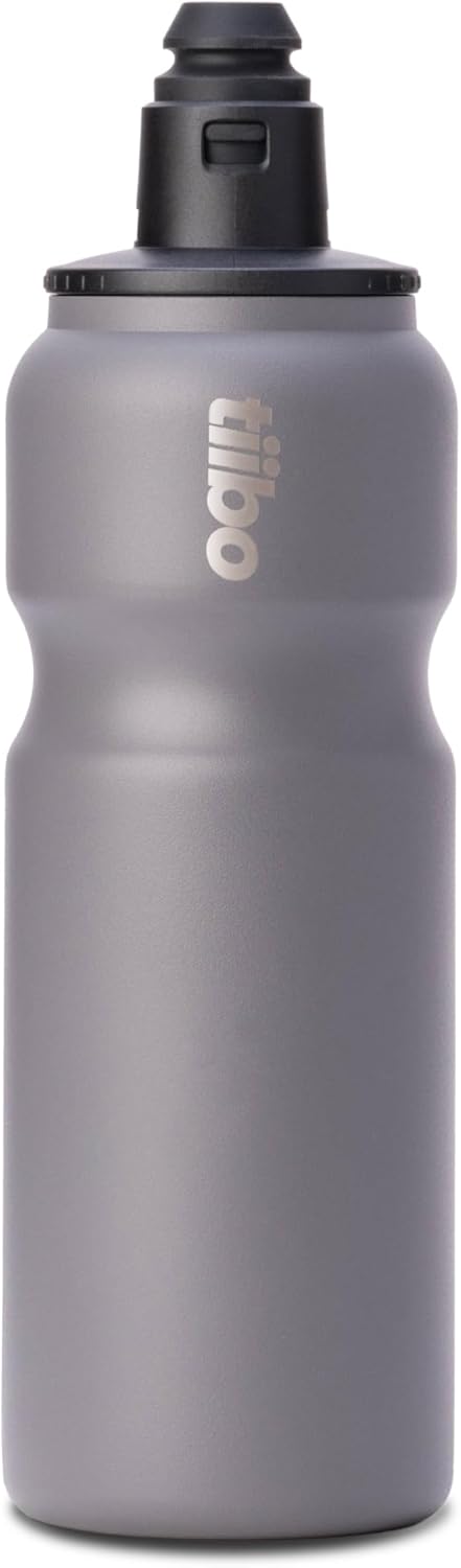 tiibo Vacuum Insulated Stainless Steel Bike Water Bottle, Double Wall, No-Squeeze, Fast Flow Sport Nozzle, Designed for Cycling, Biking, Fitness & Sports, Fits Most Bike Cages (Brushed, 23OZ)