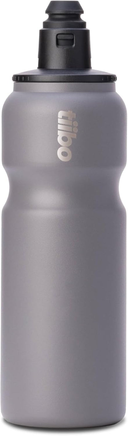 tiibo Vacuum Insulated Stainless Steel Bike Water Bottle, Double Wall, No-Squeeze, Fast Flow Sport Nozzle, Designed for Cycling, Biking, Fitness & Sports, Fits Most Bike Cages (Brushed, 23OZ)