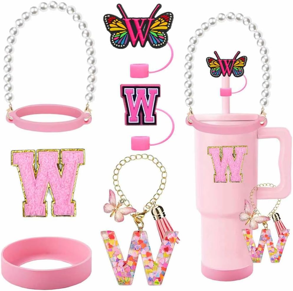 7pcs Cup Accessories for Stanley 30/40oz Tumbler, Handle Strap, Straw Cover, Silicone Boot, Letter Charm Stickers