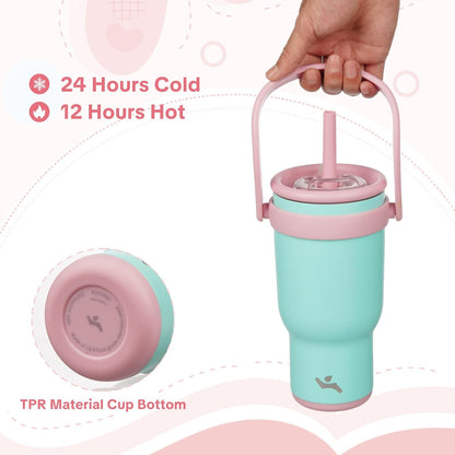 Konokyo 30 oz Tumbler with Side Handle, Insulated Water Bottle with Straw and 2 in 1 Lid, Stainless Steel Cup Travel Coffee Mug for Sports Office Gym,Purple