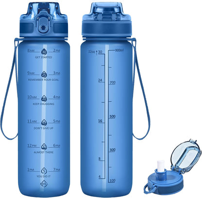 32oz Water Bottle with Time Marker, Motivational Drinking Bottle with Strap, BPA-Free Leak-Proof, Encouraging Water Bottle Time to Drink Water for Gym School Office Travel