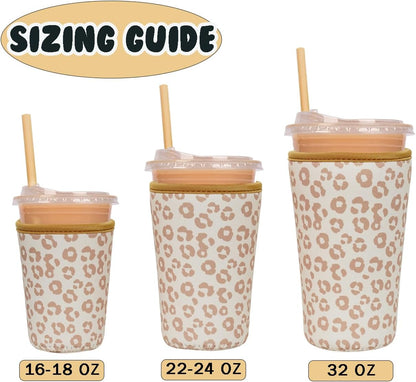 Reusable Insulated Neoprene Iced Coffee Cup Sleeve, Durable Drink Sleeve for Cold Beverages, Beverage Holder for Iced Coffee, Floral Checkers