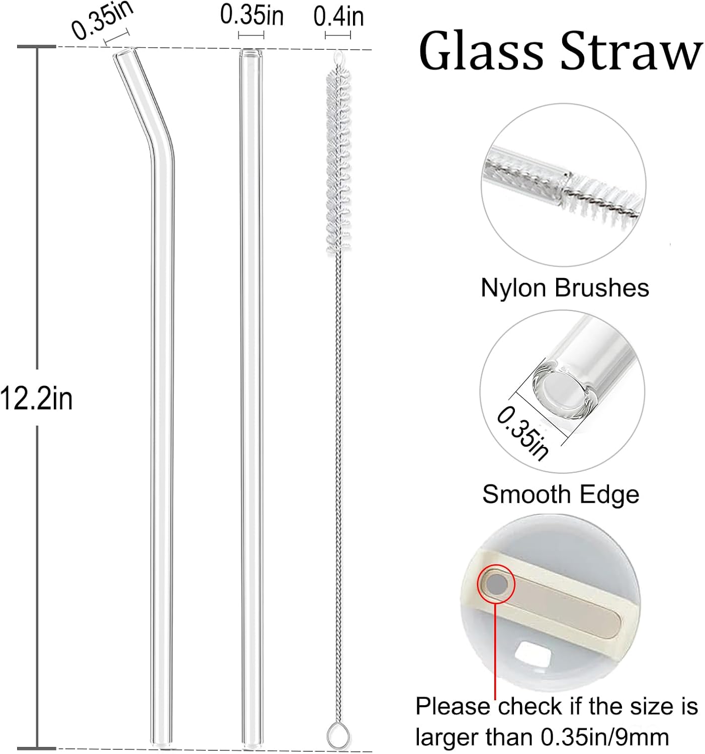 12" Glass Straw for Stanley 40 oz Cup Tumbler, Replacement Stanley Straw, 6 Pack Clear Glass Straw with Cleaning Brush, Reusable Stanley Cup Accesspries