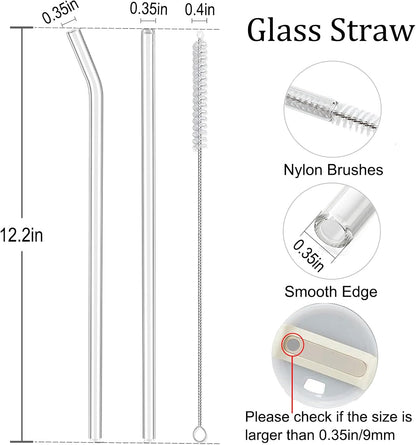 12" Glass Straw for Stanley 40 oz Cup Tumbler, Replacement Stanley Straw, 6 Pack Clear Glass Straw with Cleaning Brush, Reusable Stanley Cup Accesspries
