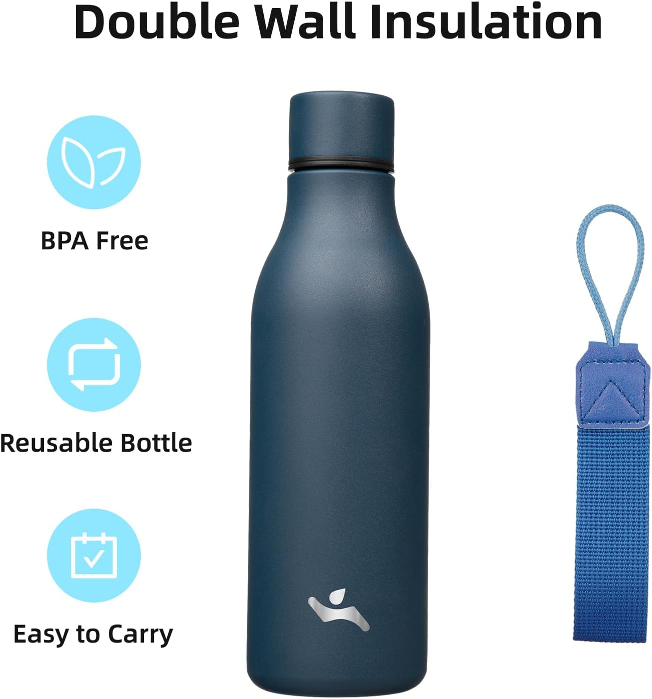 Konokyo Insulated Water Bottle with Strap,18 oz Double Wall Stainless Steel Vacuum Bottles Metal Water Flask,Macaron Green - Colors B