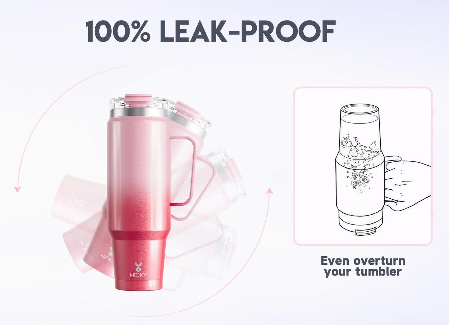 Meoky 32oz Tumbler with Handle, Stainless Steel Travel Mug with 2-in-1 Straw and Sip Lid, Vacuum Insulated Coffee Mug, 100% Leak Proof, Keeps Cold for 24 Hours or Hot for 8 Hours (Sky)