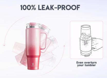 Meoky 32oz Tumbler with Handle, Stainless Steel Travel Mug with 2-in-1 Straw and Sip Lid, Vacuum Insulated Coffee Mug, 100% Leak Proof, Keeps Cold for 24 Hours or Hot for 8 Hours (Sky)