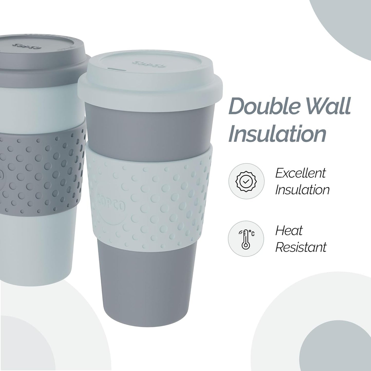 Copco Acadia 16oz Travel Mug with Lid, Set of 2 Double Wall Insulated Tumbler, Non-Slip Sleeve and BPA-Free - Microwave & Dishwasher Safe, Reusable Plastic To Go Travel Coffee Mug (Navy/Blue)