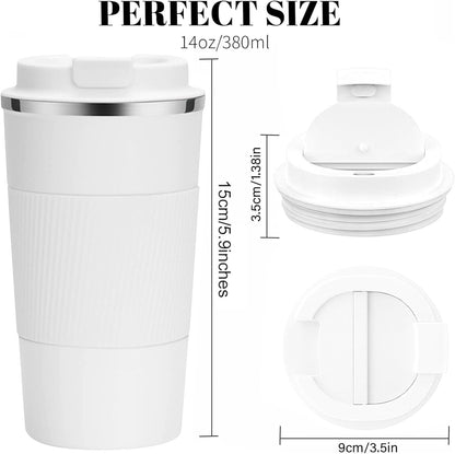 YINBAOGE Insulated Travel Coffee Mug, Spill & Leak Proof, Portable To Go Camping Stainless Steel Coffee Tumbler, Reusable Thermal Coffee Cup with Lid for Hot & Cold Drinks (Black, 12 OZ)