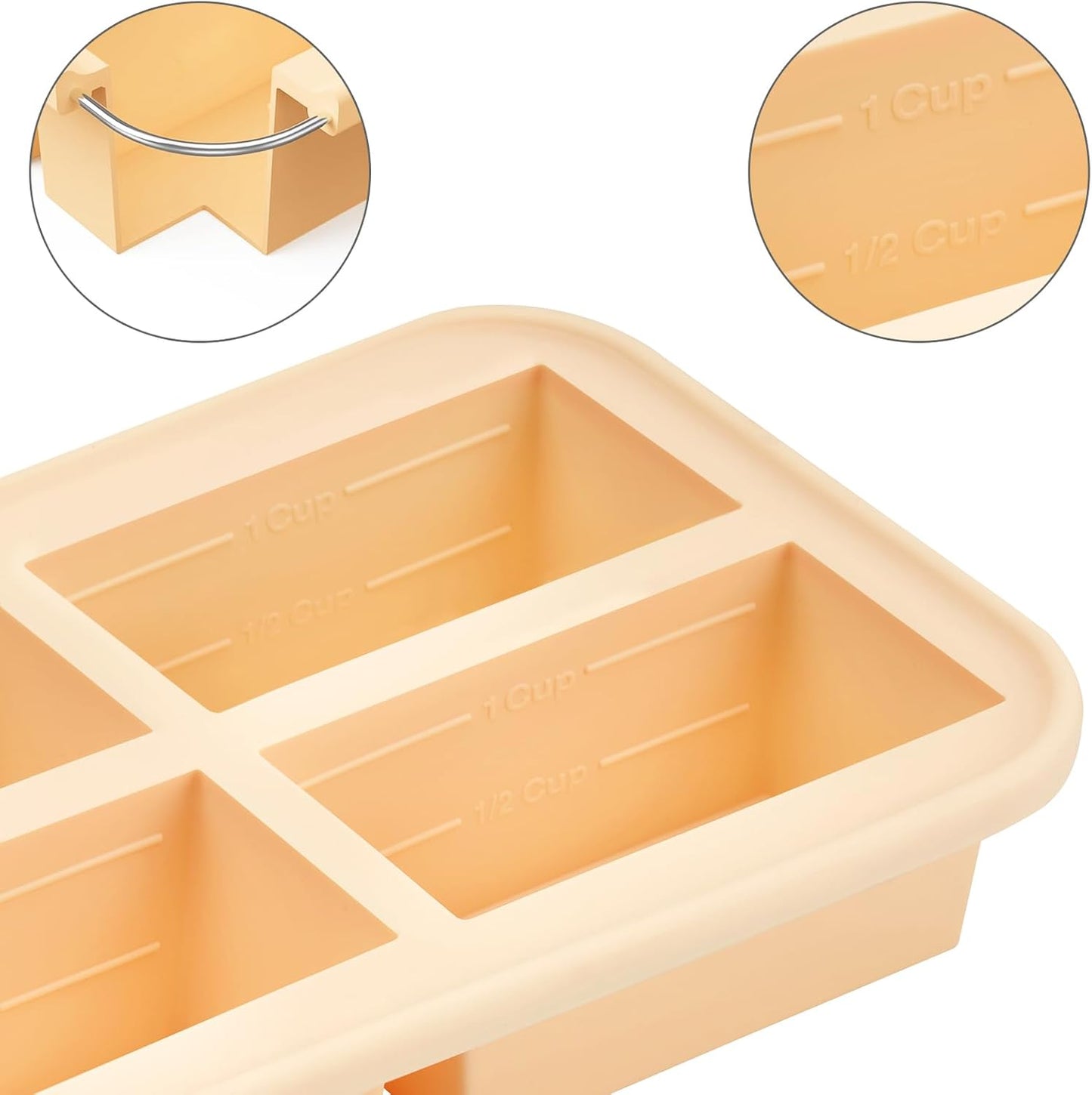 Winrock Super Ice Cube Tray 1 Cup X 4 Portions Big Silicone Freezing Mold with Lid, for Soup&Meal, Prep Food Leftovers Freezer Storage Container, 2Pack
