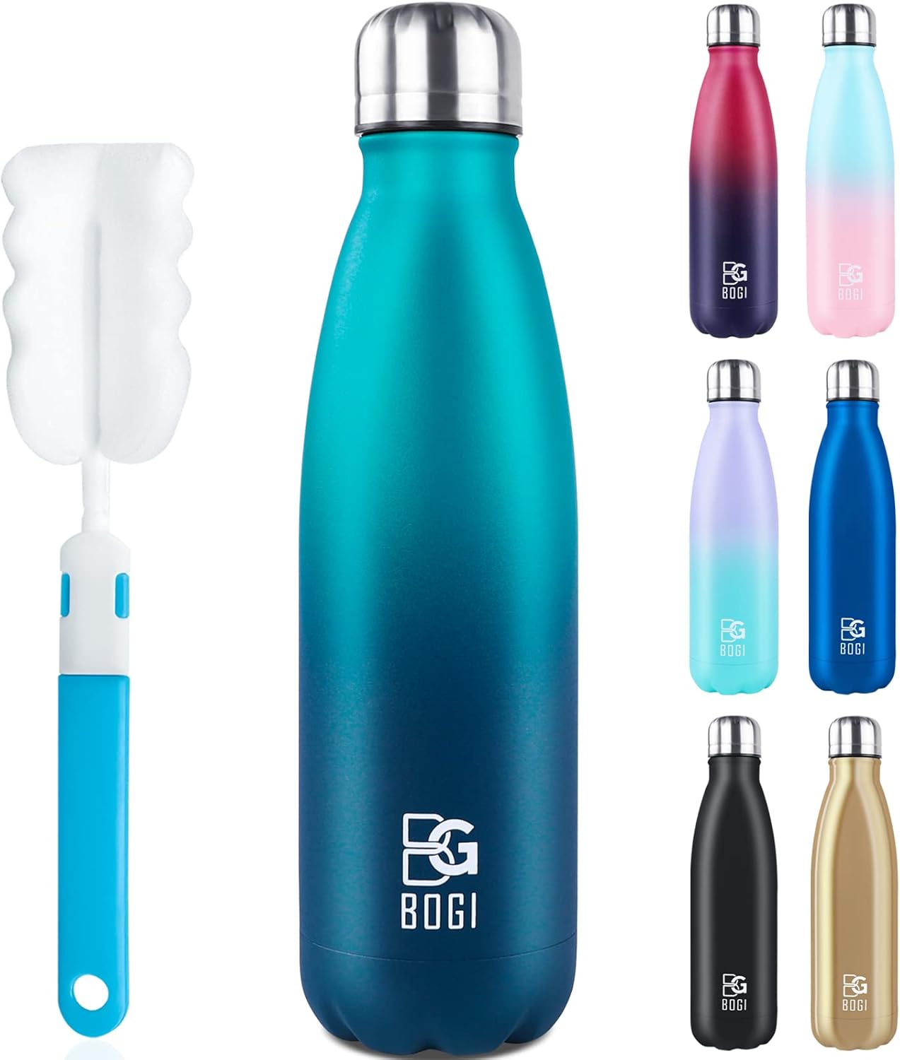 BOGI 17oz Insulated Water Bottle Double Wall Vacuum Stainless Steel Water Bottles, Leak Proof Metal Sports Water Bottle Keeps Drink Hot and Cold - Perfect for Outdoor Sports Camping Biking (Purple)