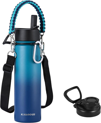 KXIAOCHEN Insulated Water Bottle With Strap, Cold For 48 Hrs Leak Proof, Triple Wall Stainless Steel Sports Water Bottle With Straw And Spout Lid For Gym Hiking Travel
