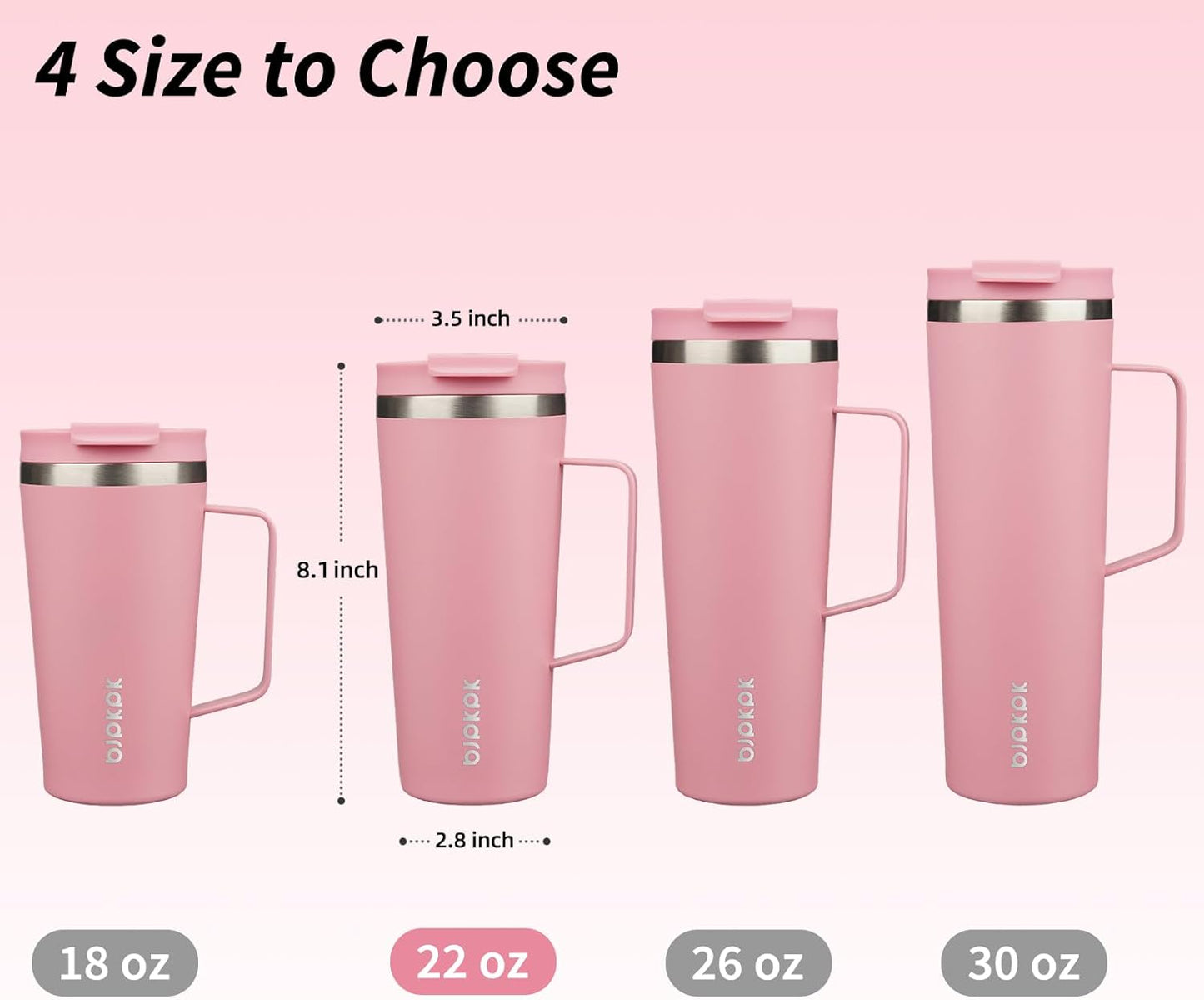BJPKPK Insulated Tumbler with Handle, 18oz Insulated Tumblers with Lid and Straw, Stainless Steel Metal Water Bottles, Coffee Travel Mugs, Cups, Marshmallow