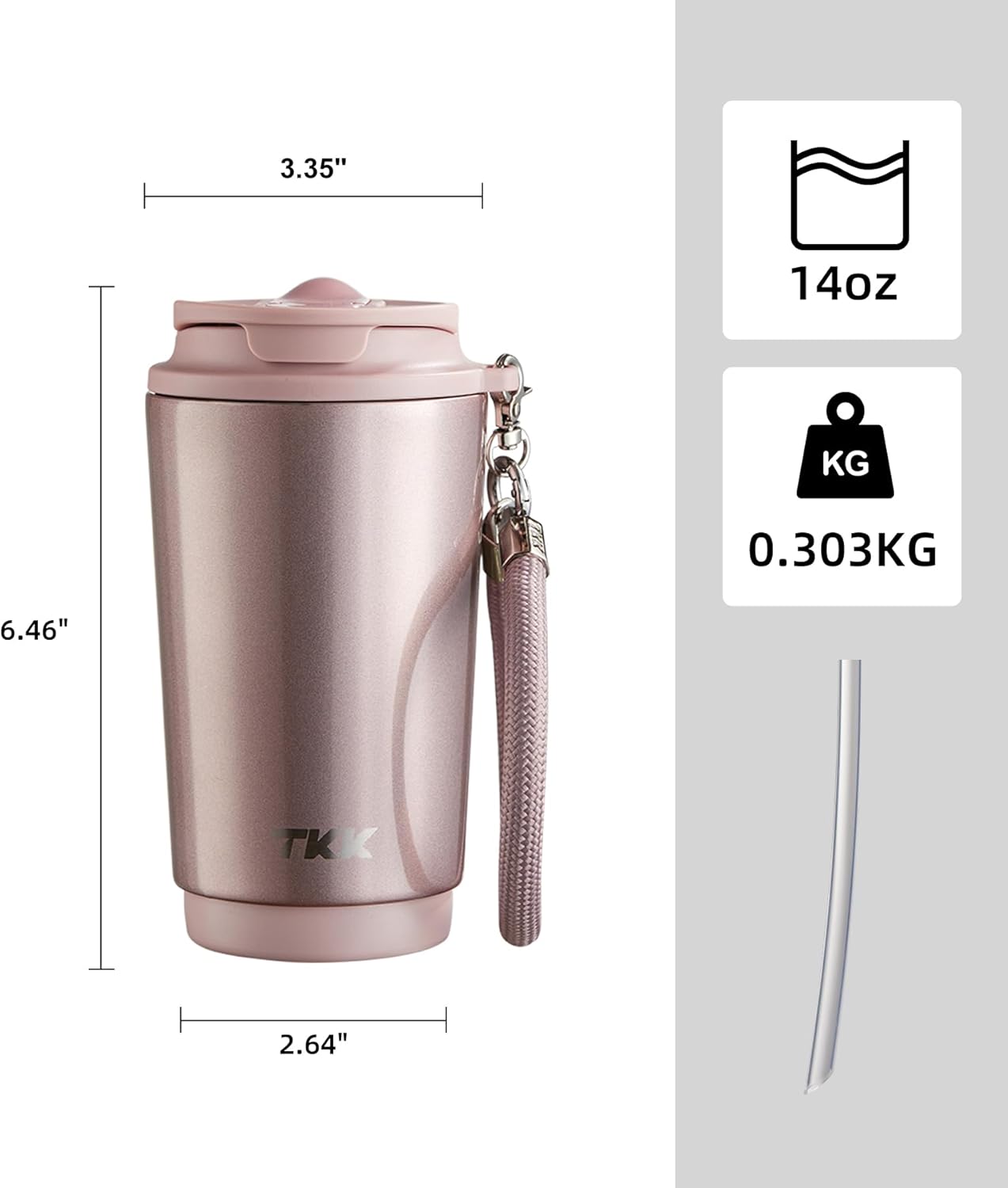 TKK Coffee Cup with Ceramic Coating - 14oz Insulated Stainless Steel Travel Mug, Leak-Proof Tumblers with Straw for Hot/Cold Beverages, Easy Wide Mouth Cleaning, White