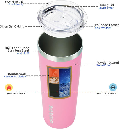 BJPKPK Skinny Tumbler with Lid 20 oz Stainless Steel Vacuum Insulated Double Wall Travel Coffee Water Tumblers Cup,White