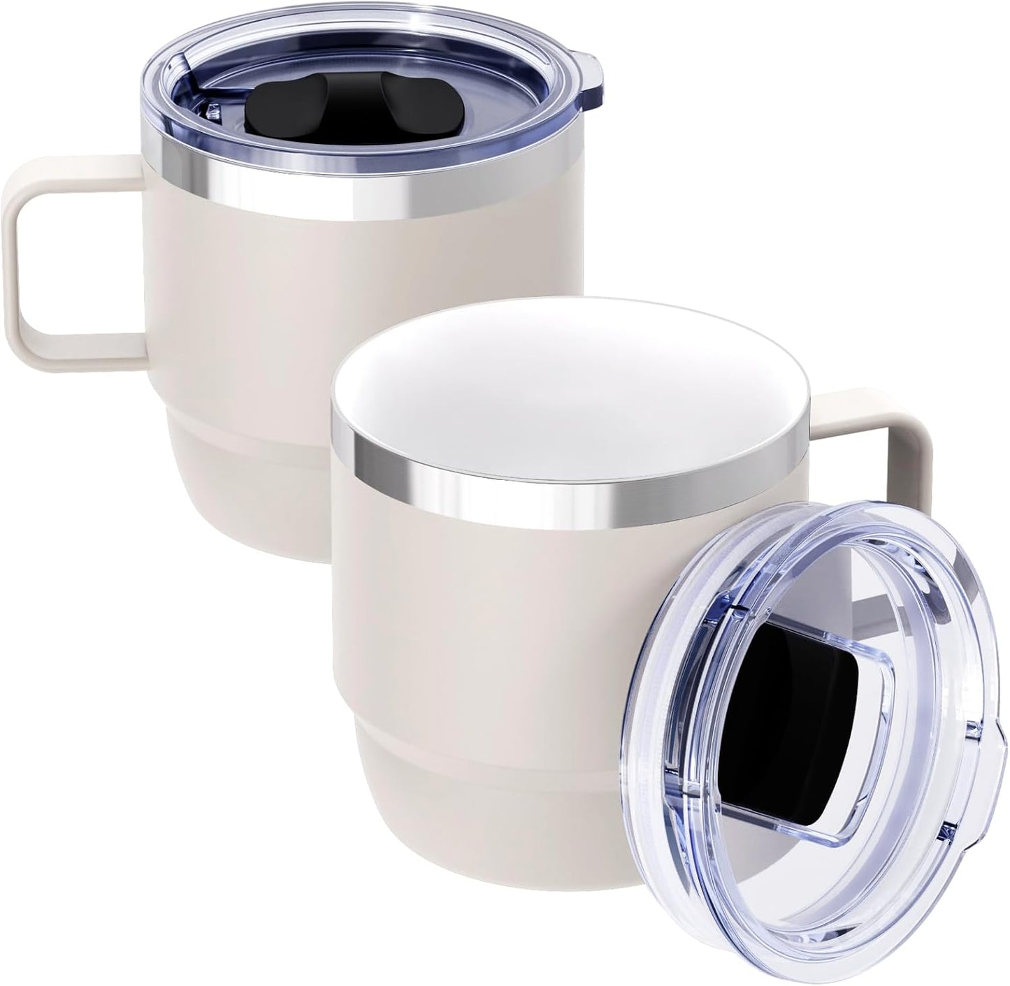 8 oz Small Coffee Mug with Magnetic Sliding Lid & Handle, Ceramic-Lined 18/8 Stainless Steel, Double-Wall Vacuum Insulated, Stackable, Dishwasher Safe, Mini Coffee/Tea Cup, 2 Pack, Black