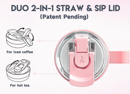Meoky 32oz Tumbler with Handle, Stainless Steel Travel Mug with 2-in-1 Straw and Sip Lid, Vacuum Insulated Coffee Mug, 100% Leak Proof, Keeps Cold for 24 Hours or Hot for 8 Hours (Sky)