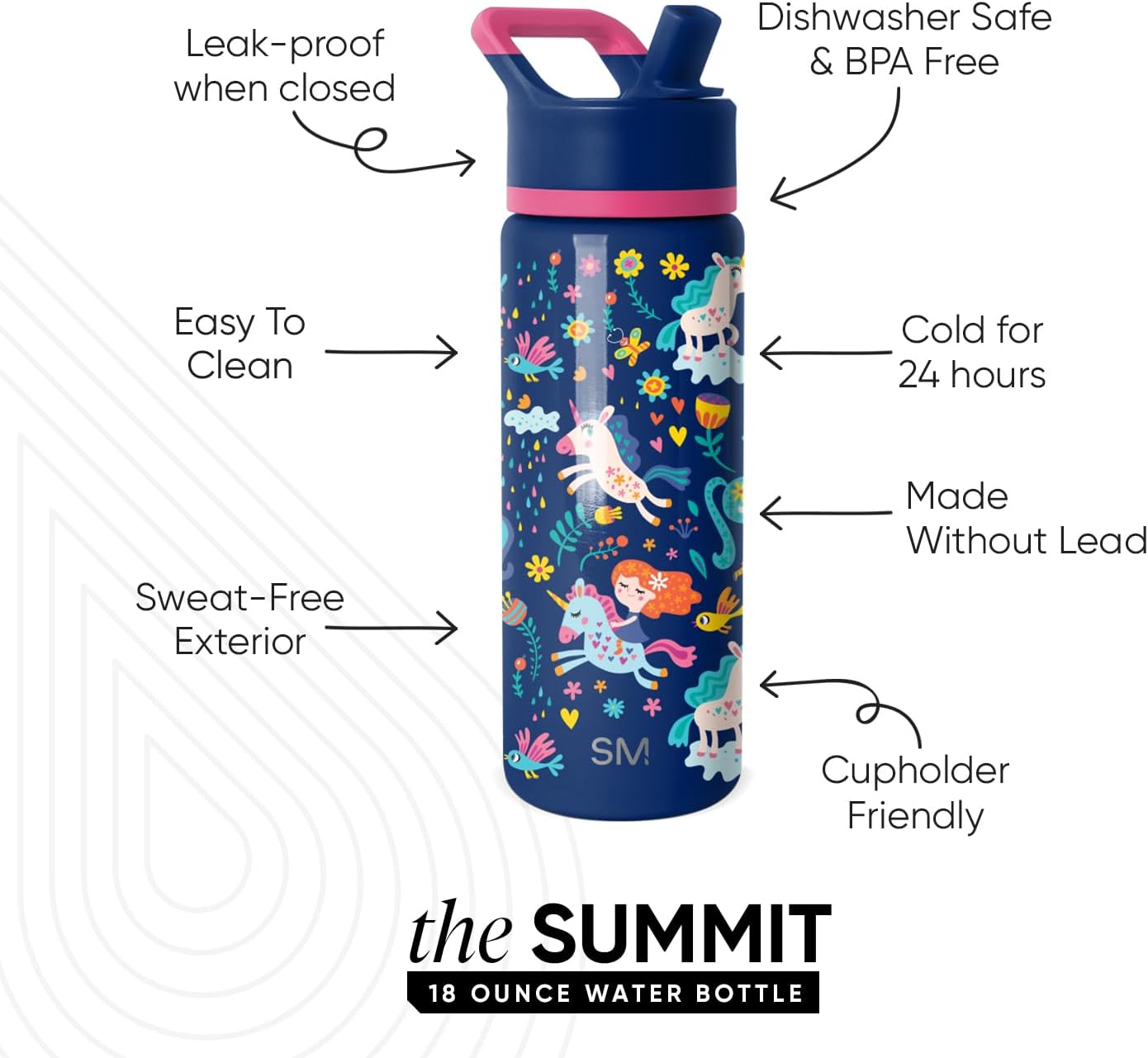 Simple Modern Disney Minnie Mouse Kids Water Bottle with Straw Lid | 14oz Insulated Stainless Steel Kids Tumbler & Spill Proof Toddler Cup for School, Girls, Boys | Summit | Minnie Mouse Fun - Colors A