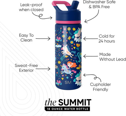 Simple Modern Disney Minnie Mouse Kids Water Bottle with Straw Lid | 14oz Insulated Stainless Steel Kids Tumbler & Spill Proof Toddler Cup for School, Girls, Boys | Summit | Minnie Mouse Fun - Colors A