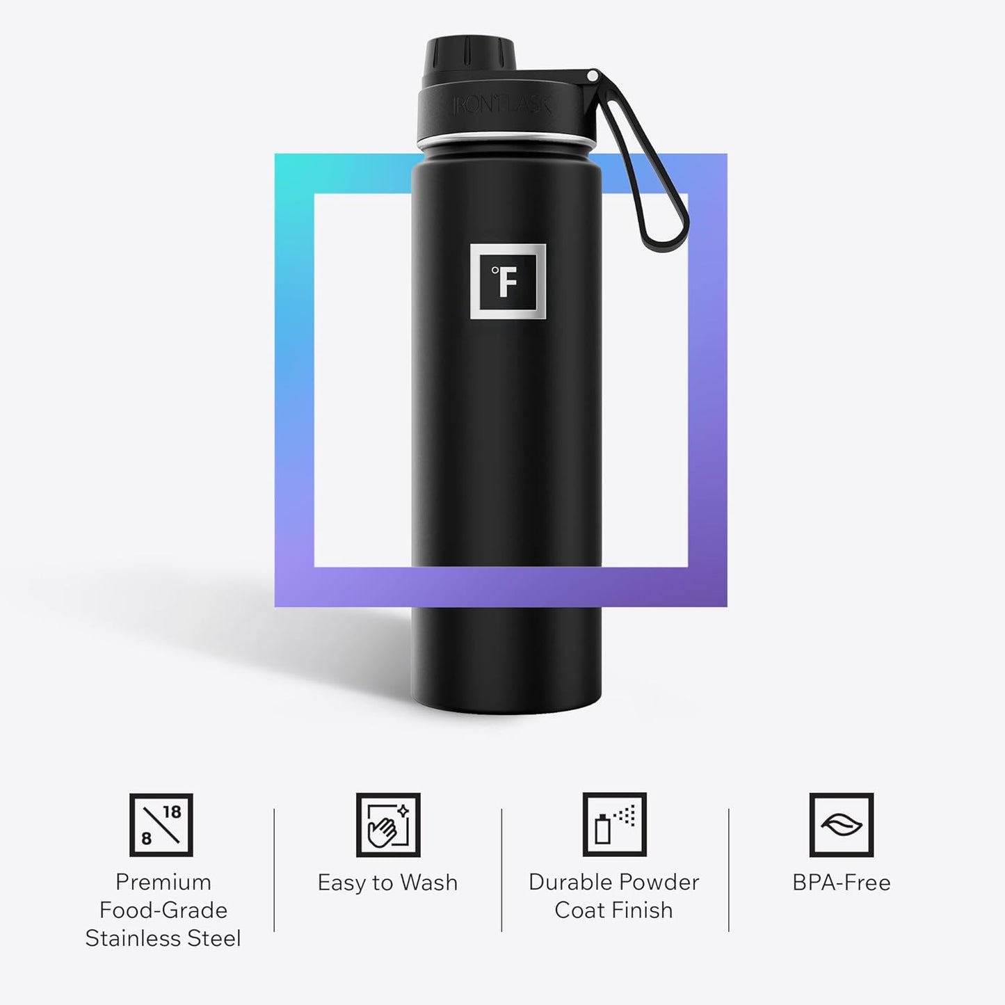 IRON °FLASK Camping & Hiking Hydration Flask with Straw, Wide Mouth Insulated Stainless Steel Sports Water Bottle - 22 oz Aurora
