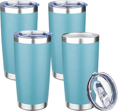 20oz Tumbler with Lid Double Wall Vacuum Insulated Travel Coffee Mug Stainless Steel Thermal Cup Powder Coated Sturdy Coffee Tumbler for Hot and Cold Beverage (Baby blue,1)