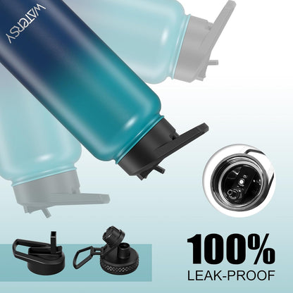 40oz Insulated Water Bottle (Cold for 48 Hrs),BPA Free&Leak Proof,Stainless Steel Water Flask,Water Jug with Straw Spout Lids for Gym,Hiking,Travel,Black Blue
