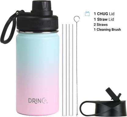 Drinco Stainless Steel Water Bottle Spout Lid Vacuum Insulated Double Wall Water Bottle Wide Mouth (40oz 32oz 22oz 18oz 14oz) Leak Proof Keep Cold Sport Camping Hiking (22 oz, 22oz Black)